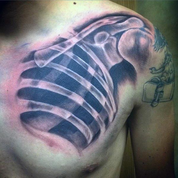胸部X射线彩色人体骨骼纹身图案