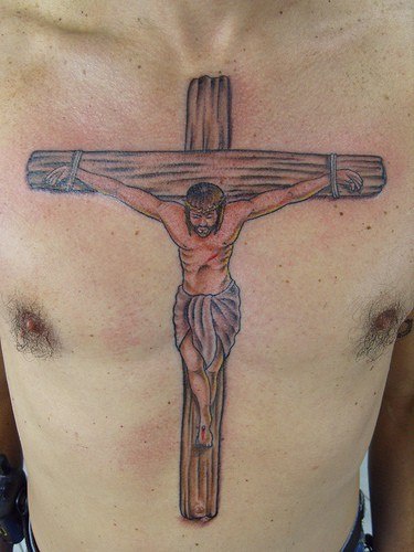 耶稣受难彩色纹身图案