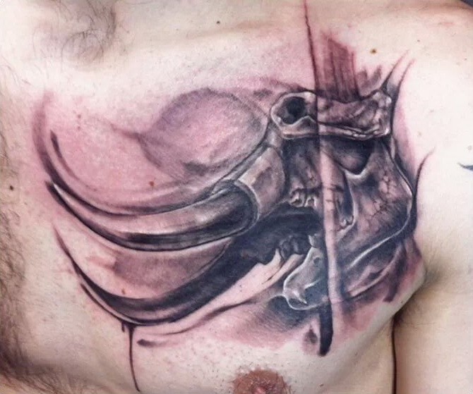 胸部可怕的猛犸骷髅纹身图案