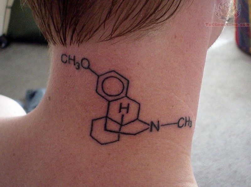 颈部简单的黑色化学配方符号纹身图案
