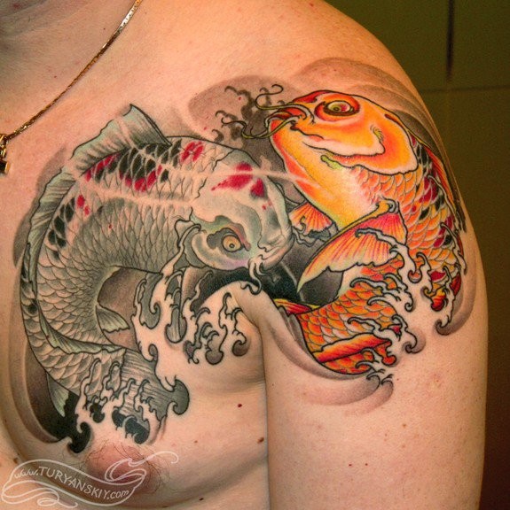 日本传统风格的各种鲤鱼彩色纹身图案