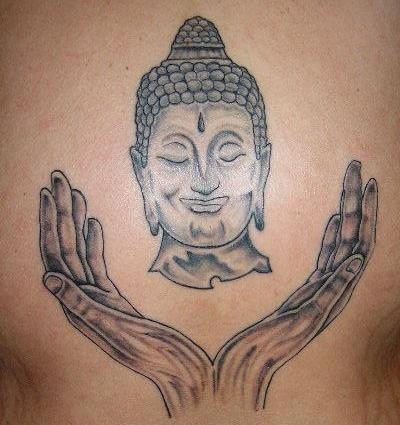 佛祖手与头像黑色纹身图案