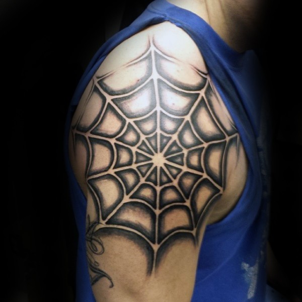 大臂黑色蜘蛛网个性纹身图案