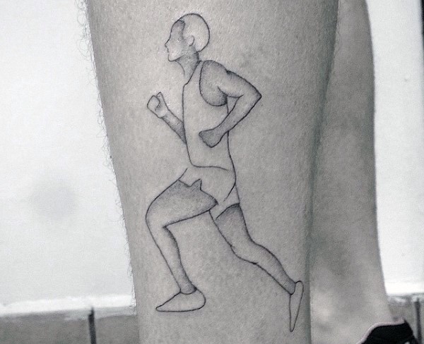 小腿简单的黑色运行的人纹身图案