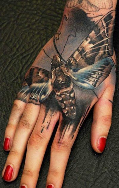 手背黑暗的昆虫纹身图案
