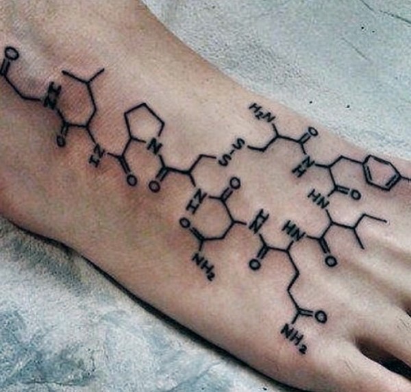 脚背黑色简单化学公式纹身图案