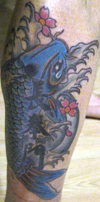 蓝色鲤鱼与汉字纹身图案