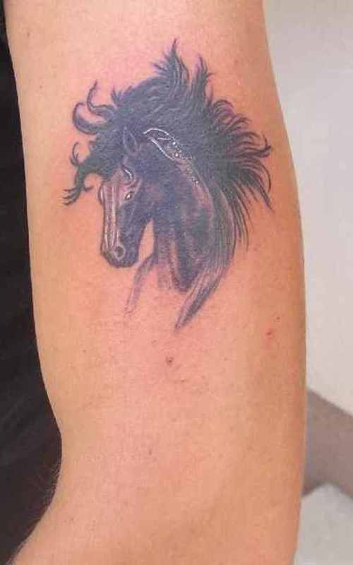 马头像黑色手臂纹身图案