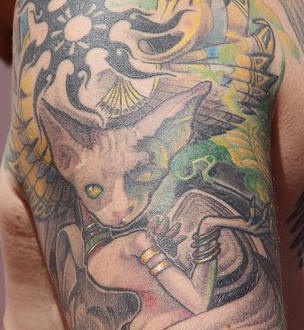埃及斯芬克斯猫彩色纹身图案