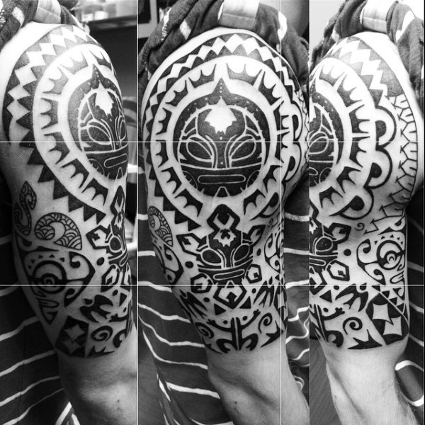 大臂黑色波利尼西亚风格图腾纹身图案