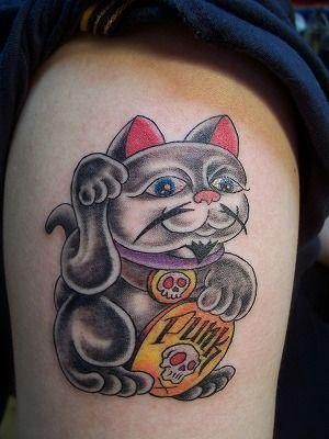 可爱的日本传统猫纹身图案