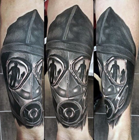 手臂现代风格的黑色防毒面具和遮光罩纹身图案