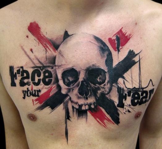 胸部恐惧的骷髅纹身图案