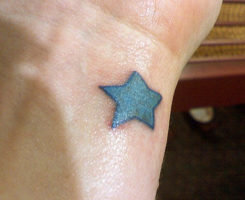 手腕蓝色小星星纹身图案