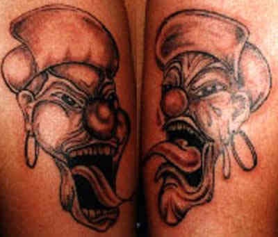 两个疯狂的小丑纹身图案