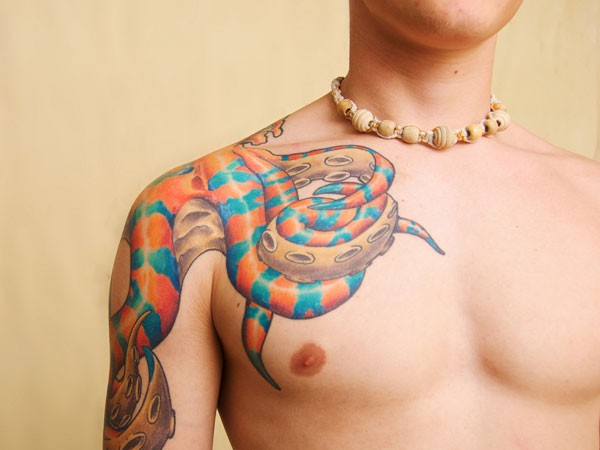 肩膀彩色彩色章鱼纹身图案