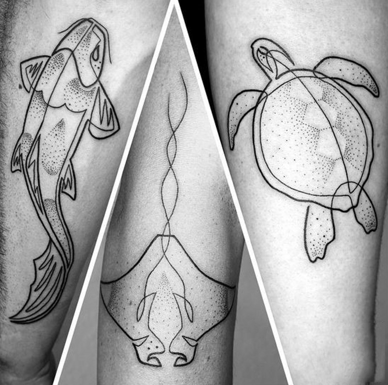 部落风黑色点刺各种海洋动物纹身图案