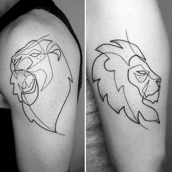 手臂简约黑色线条狮子头纹身图案