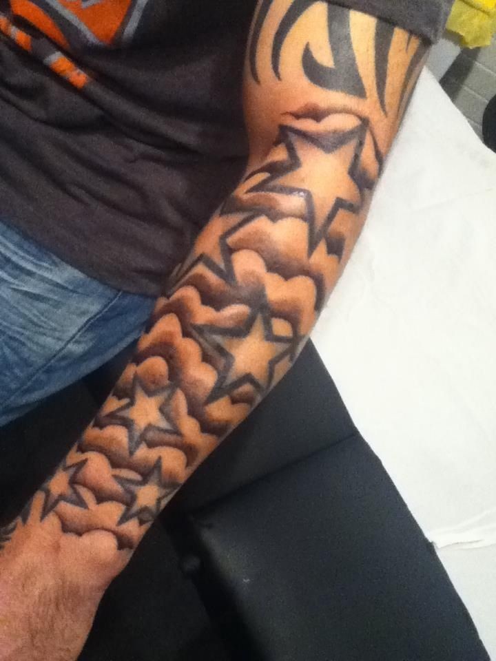 男性手臂有趣的五角星纹身图案