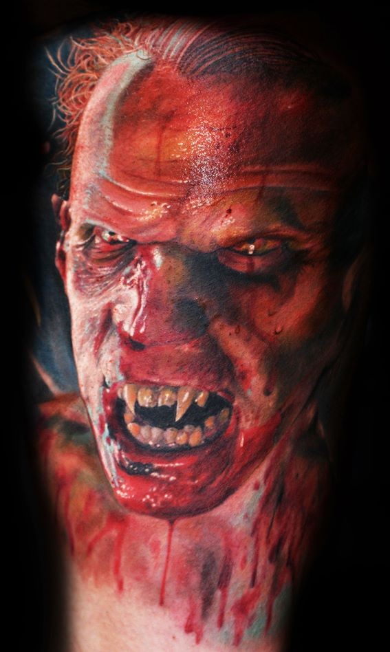 恐怖可怕的吸血鬼僵尸血腥纹身图案