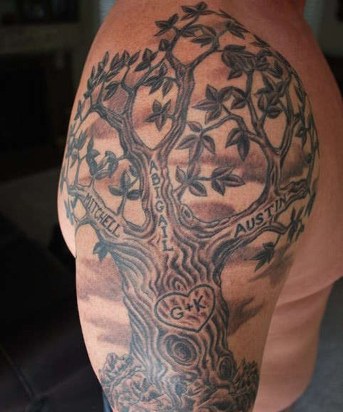男士大臂族谱树纹身图案