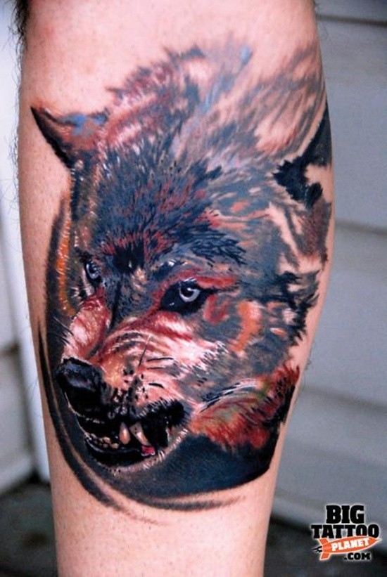写实凶恶的狼头纹身图案