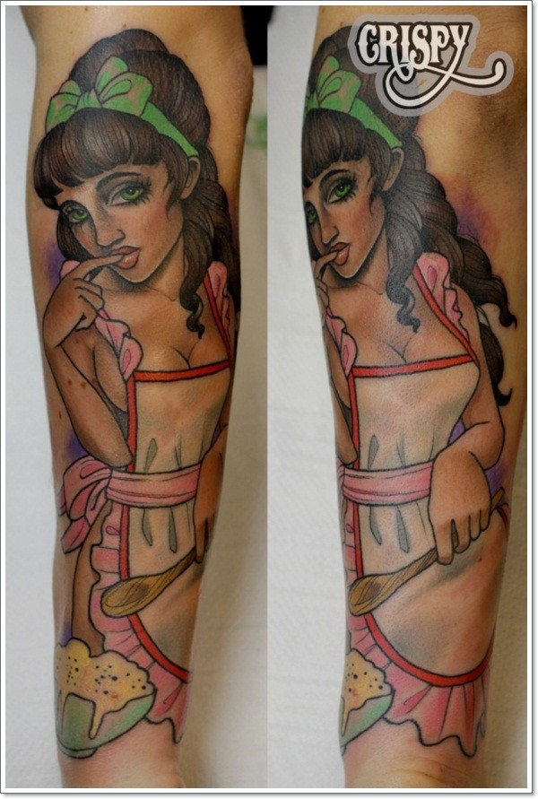 手臂彩色甜美性感的女孩纹身图案