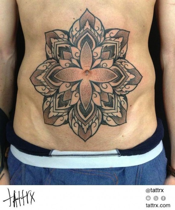 腹部点画风格印度教的花纹纹身图案
