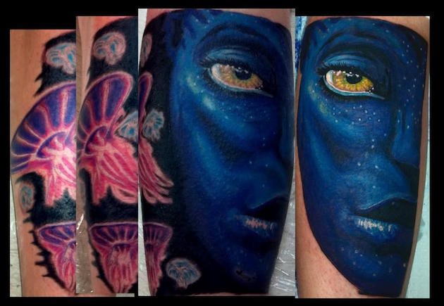 有趣的彩色阿凡达肖像与水母纹身图案