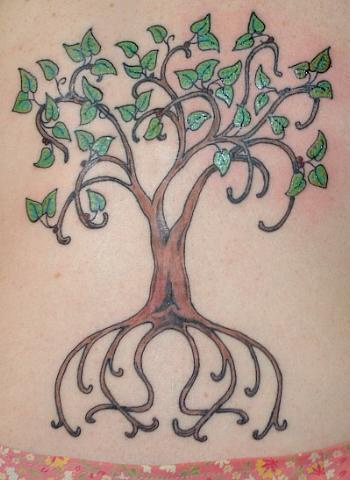 彩绘植物树叶纹身图案