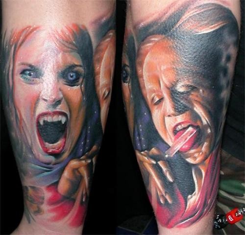 手臂现实主义风格彩色吸血鬼女人纹身