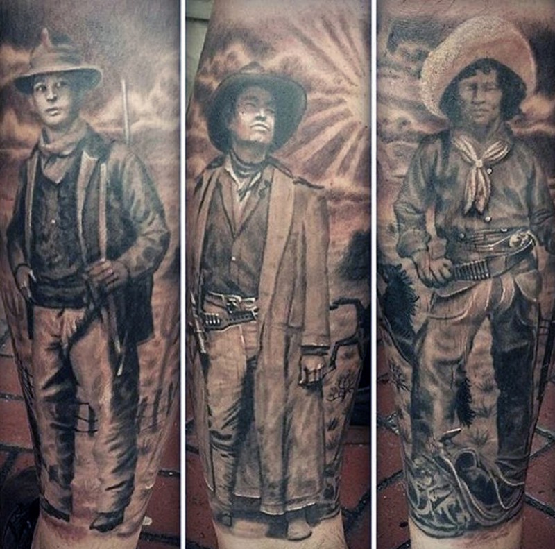 逼真的西部牛仔肖像纹身图案