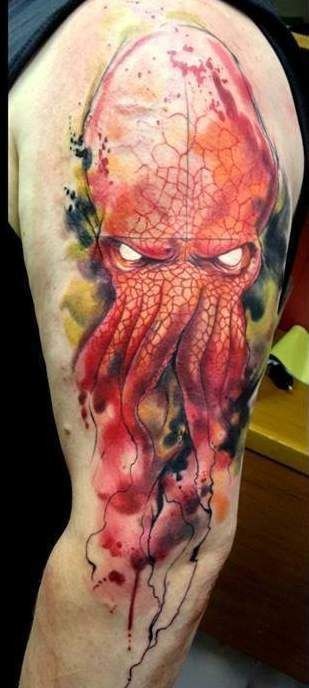 惊人的彩绘邪恶章鱼纹身图案