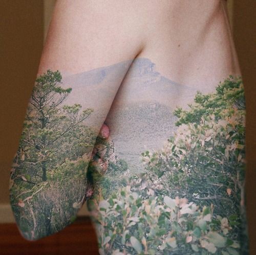 腰侧逼真的野生开花树木纹身图案