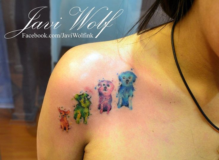 肩部滑稽的水彩画风格小狗纹身图案