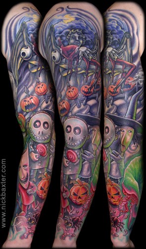 手臂鲜艳的各种怪物纹身图案