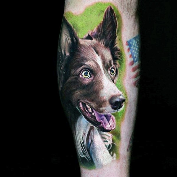 可爱逼真的彩色狗肖像纹身图案