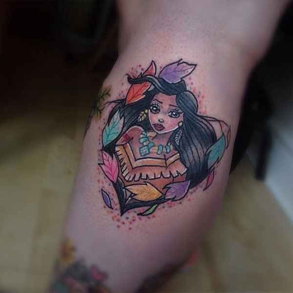 腿部插图风彩色印度女孩纹身图案