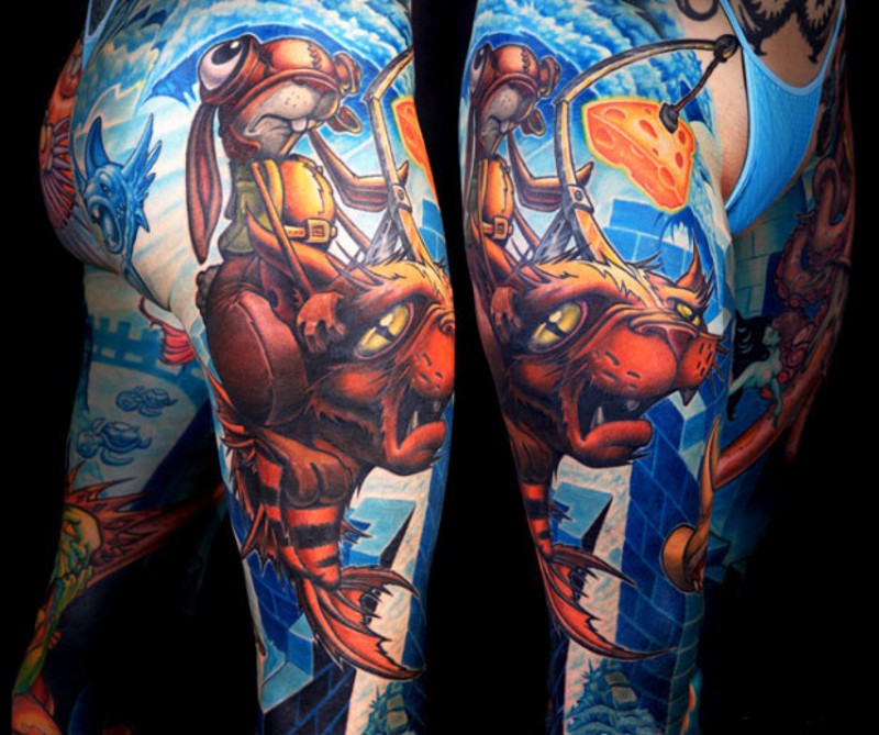 手臂彩色卡通主题的各种英雄纹身