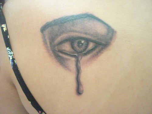 流着泪的写实眼睛纹身图案