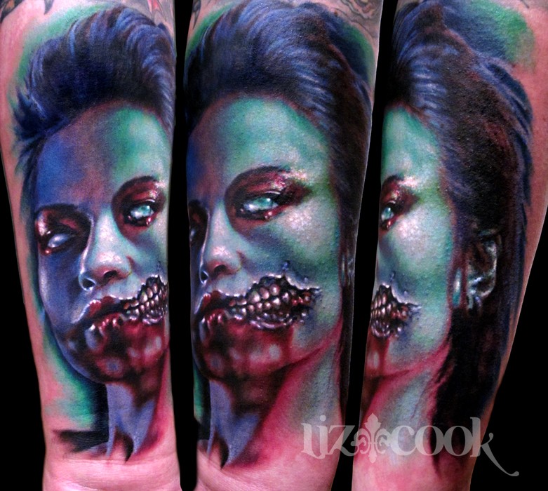 手臂可怕的怪物女人脸纹身图案