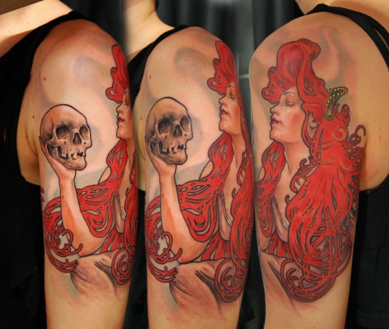 肩部全新学校风格的红头妇女纹身图案