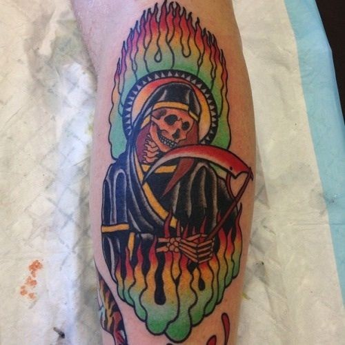 死神和五彩火焰纹身图案