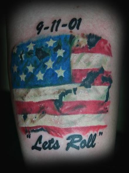 肩部彩色911纪念美国国旗纹身
