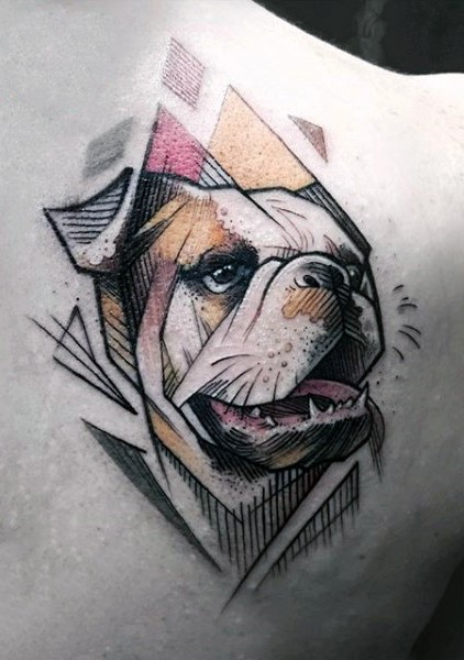 彩色可爱的狗肖像几何纹身图案