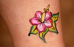 女性腿部彩色花朵纹身图案
