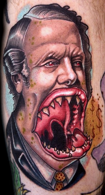 恐怖风格彩色大嘴巴怪物人脸纹身图案