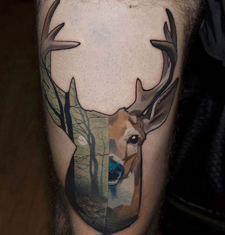 old school鹿与黑暗森林结合纹身图案