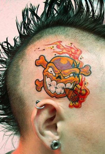 头部彩色吸烟愤怒的骷髅头纹身