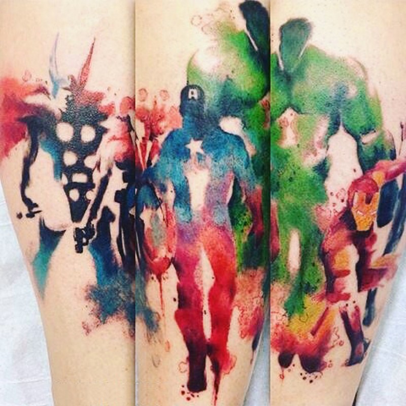 手臂水彩风格画各种超级英雄纹身图片